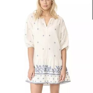 Madewell Floral Jacquard Long Sleeve Tunic Dress In Blue & White Sz Xs